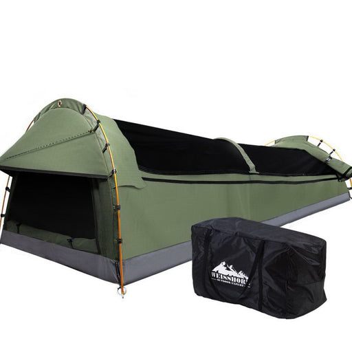 Weisshorn Double Swag Camping Swags Canvas Tent Deluxe Celadon With Mattress - Outbackers
