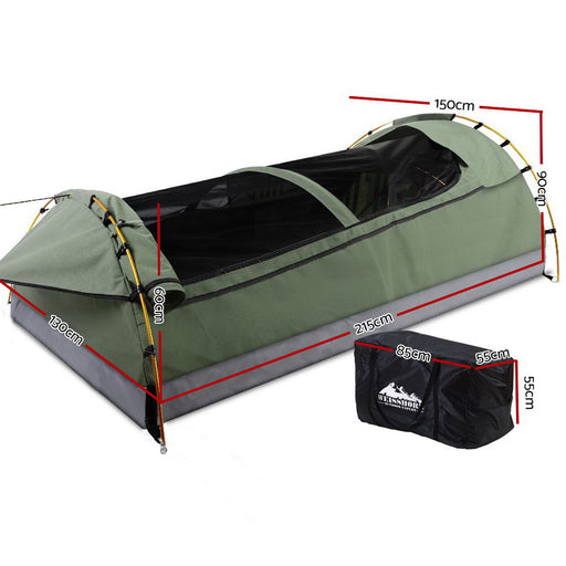 Weisshorn Double Swag Camping Swags Canvas Tent Deluxe Celadon With Mattress - Outbackers