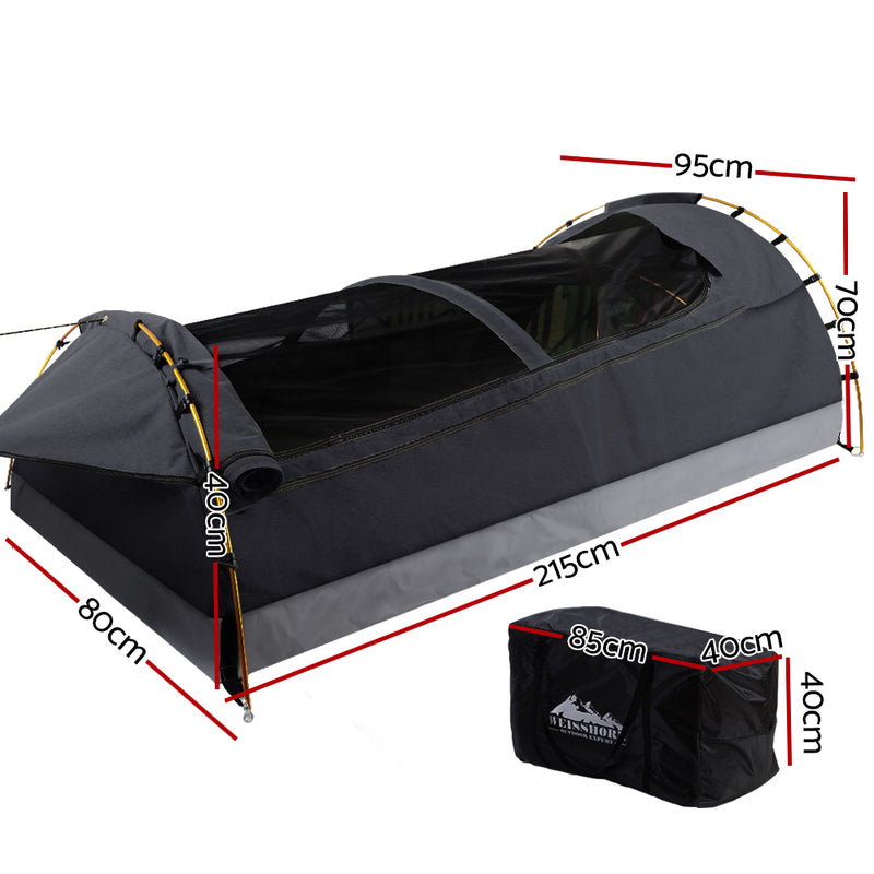 Weisshorn Camping Swags King Single Swag Canvas Tent Deluxe Dark Grey - Outbackers