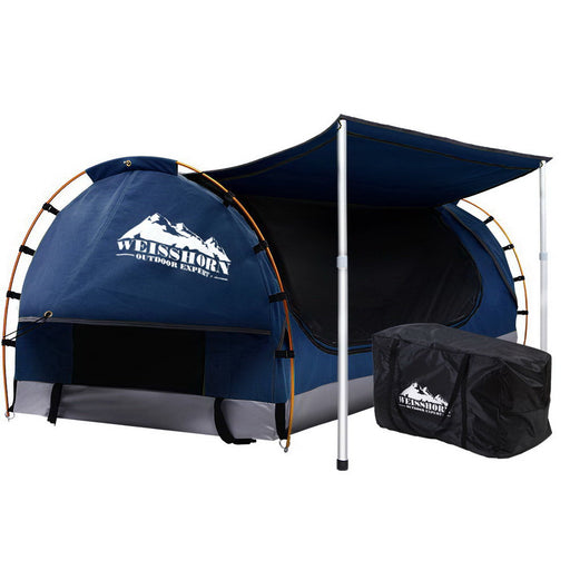 Weisshorn Double Swag Camping Swags Canvas Free Standing Dome Tent Dark Blue - Outbackers