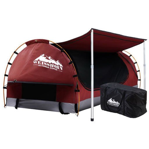 Weisshorn Double Swag Camping Swags Canvas Free Standing Dome Tent Red with 7CM Mattress - Outbackers