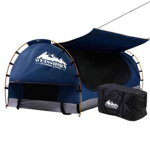 Weisshorn Swag King Single Camping Swags Canvas Free Standing Dome Tent Dark Blue with 7CM Mattress - Outbackers