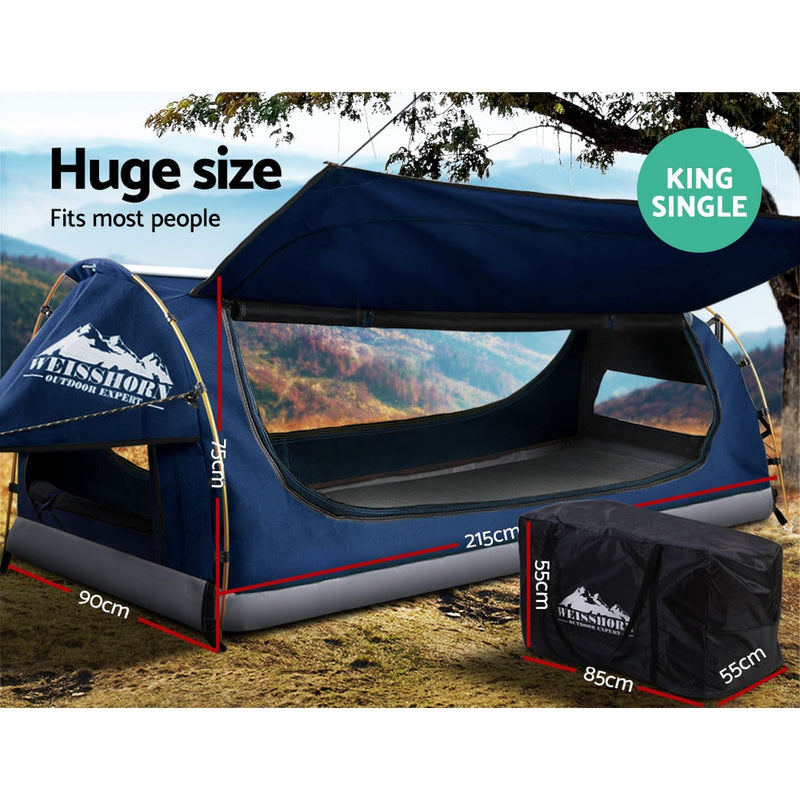 Weisshorn Swag King Single Camping Canvas Free Standing Swags Blue Dome Tent - Outbackers