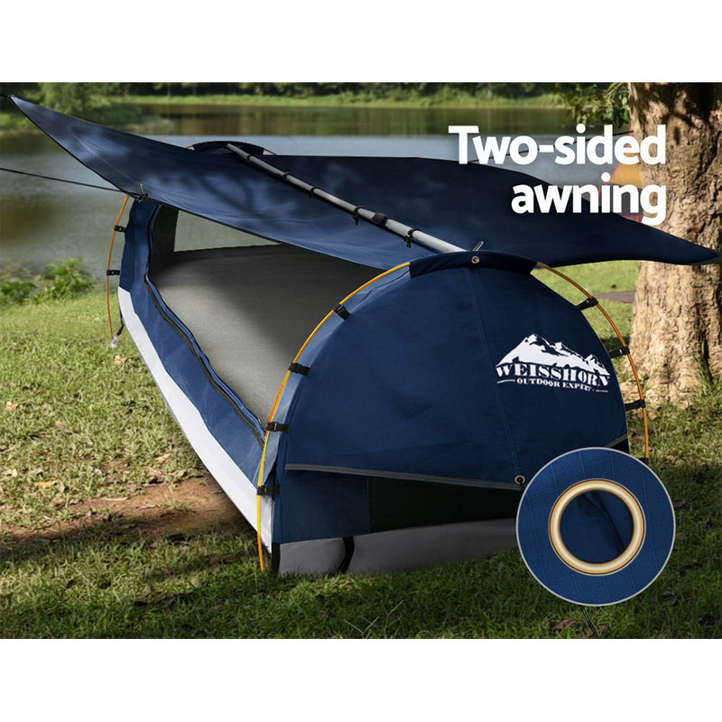Weisshorn Swag King Single Camping Canvas Free Standing Swags Blue Dome Tent - Outbackers