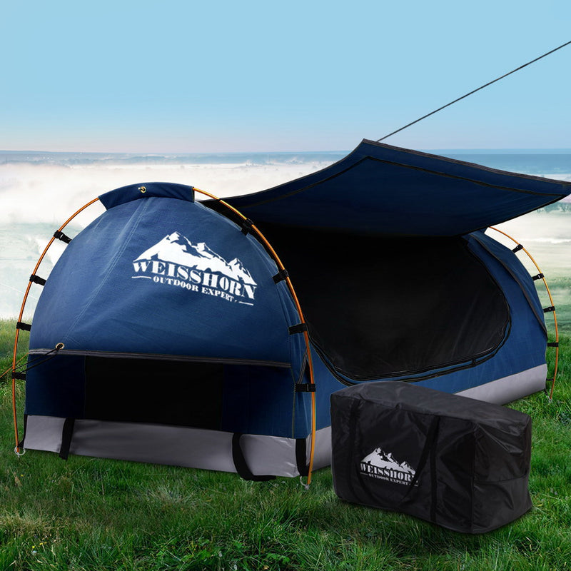 Weisshorn Swag King Single Camping Canvas Free Standing Swags Blue Dome Tent - Outbackers