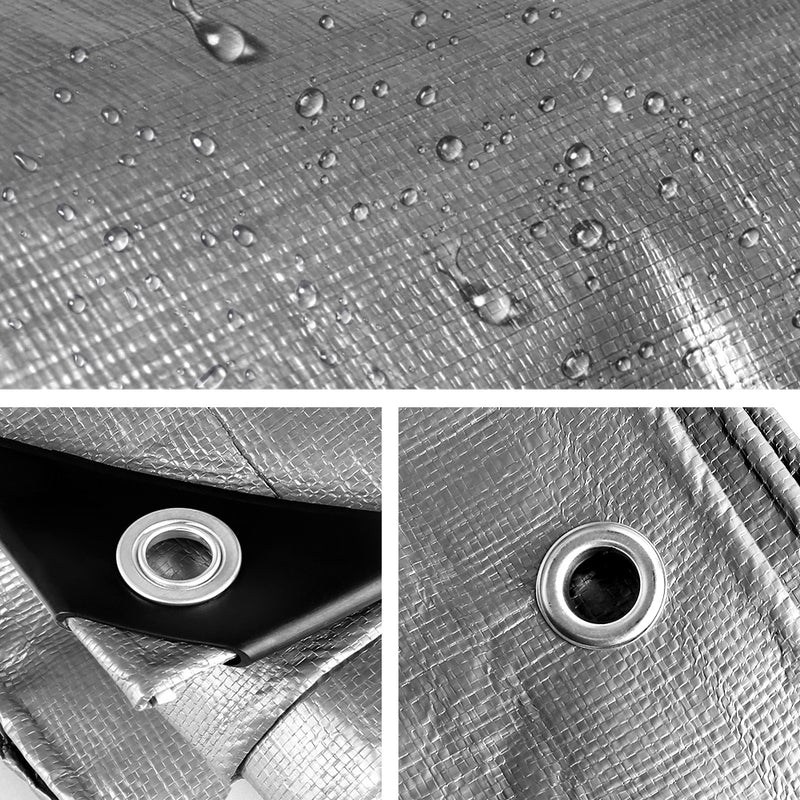 Instahut 3.6x4.8m Tarp Camping Tarps Poly Tarpaulin Heavy Duty Cover 180gsm Silver - Outbackers