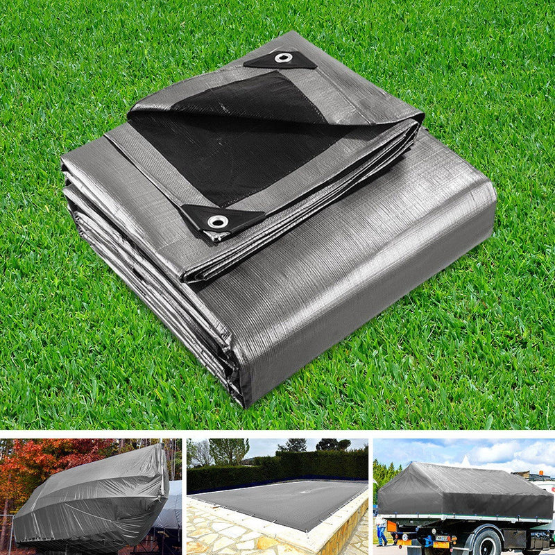 Instahut 3.6x4.8m Tarp Camping Tarps Poly Tarpaulin Heavy Duty Cover 180gsm Silver - Outbackers