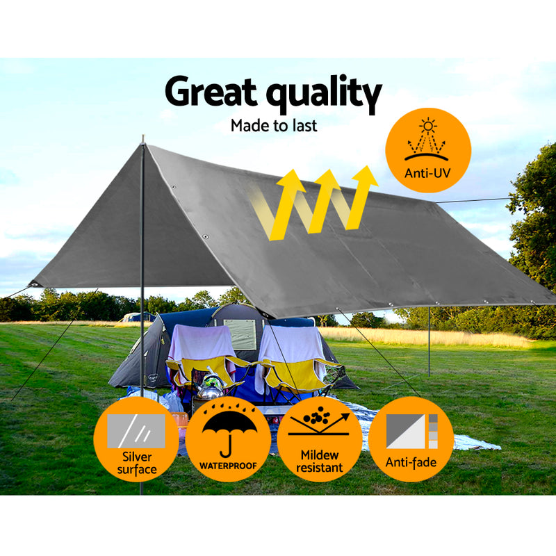 Instahut 3.6x7.3m Tarp Camping Tarps Poly Tarpaulin Heavy Duty Cover 180gsm Silver - Outbackers