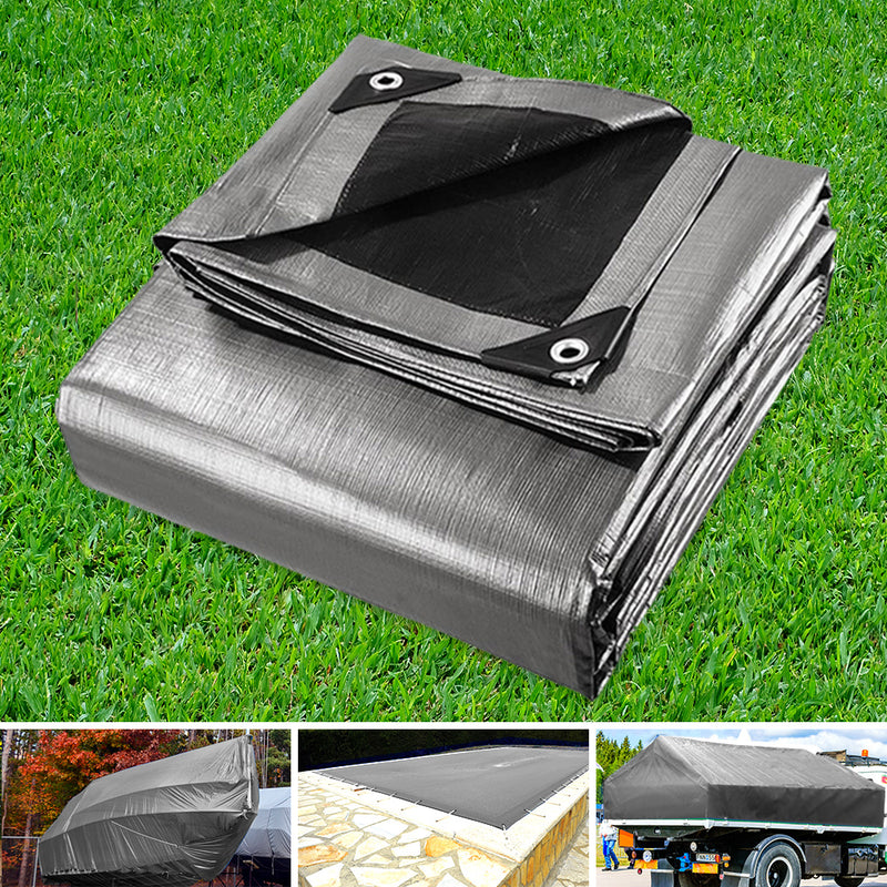 Instahut 3.6x7.3m Tarp Camping Tarps Poly Tarpaulin Heavy Duty Cover 180gsm Silver - Outbackers