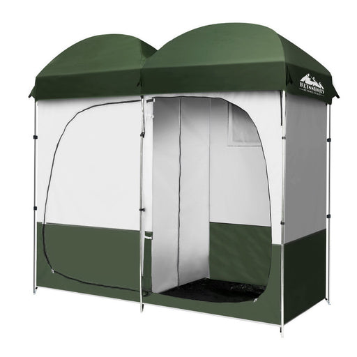 Weisshorn Double Camping Shower Toilet Tent Outdoor Portable Change Room Green - Outbackers