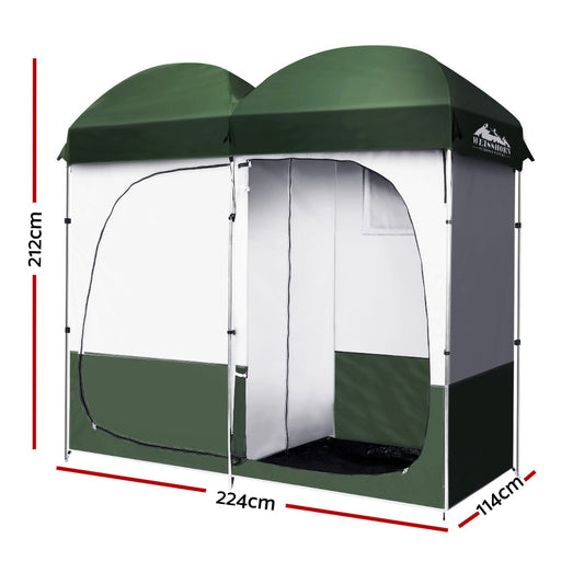 Weisshorn Double Camping Shower Toilet Tent Outdoor Portable Change Room Green - Outbackers