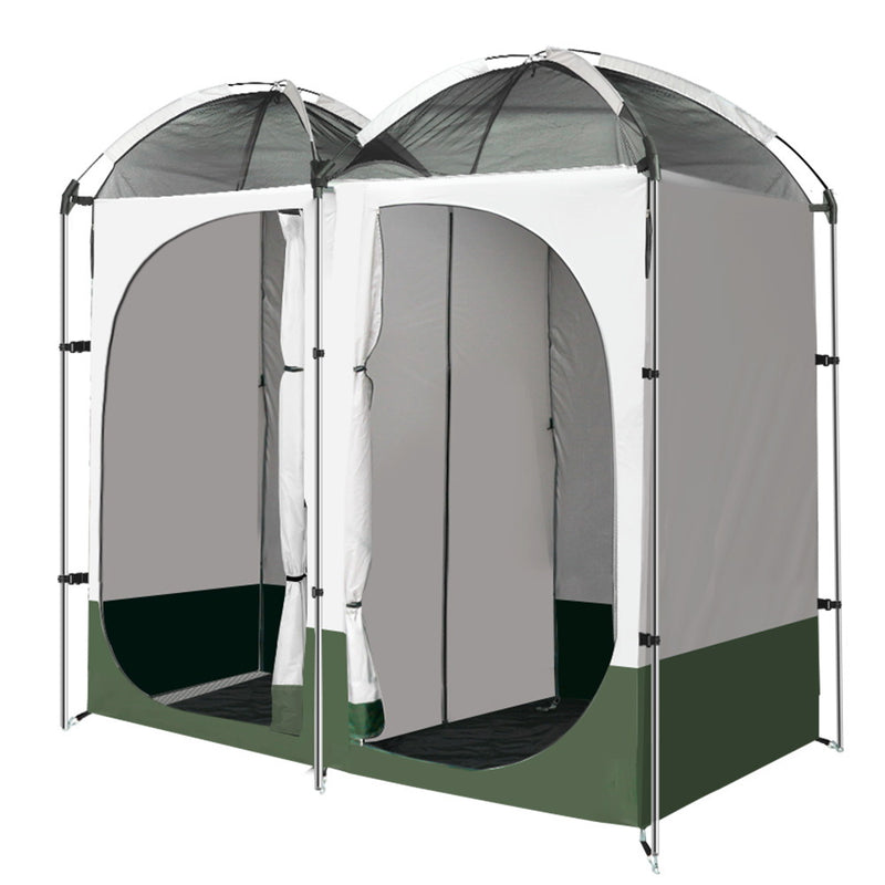 Weisshorn Double Camping Shower Toilet Tent Outdoor Portable Change Room Green - Outbackers