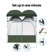 Weisshorn Double Camping Shower Toilet Tent Outdoor Portable Change Room Green - Outbackers