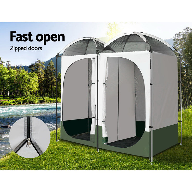 Weisshorn Double Camping Shower Toilet Tent Outdoor Portable Change Room Green - Outbackers