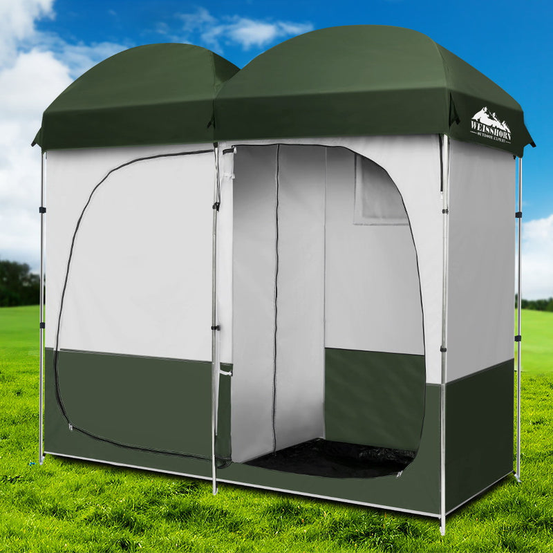 Weisshorn Double Camping Shower Toilet Tent Outdoor Portable Change Room Green - Outbackers
