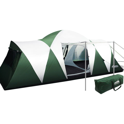 Weisshorn Family Camping Tent 12 Person Hiking Beach Tents (3 Rooms) Green - Outbackers