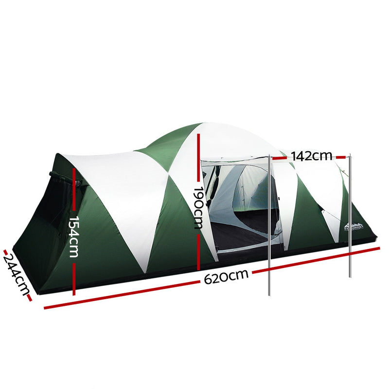 Weisshorn Family Camping Tent 12 Person Hiking Beach Tents (3 Rooms) Green - Outbackers