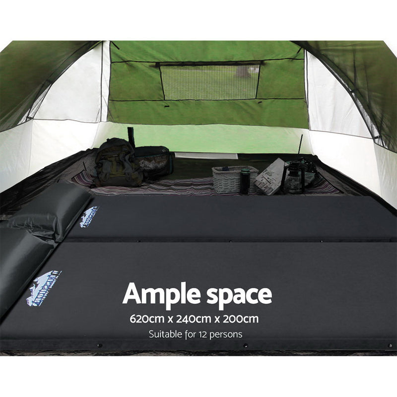 Weisshorn Family Camping Tent 12 Person Hiking Beach Tents (3 Rooms) Green - Outbackers