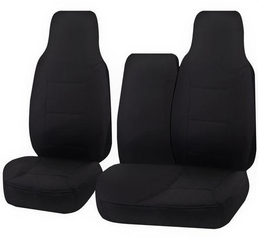 Seat Covers for TOYOTA HI ACE TRH-KDH SERIES 03/2005 - 2015 LWB UTILITY VAN FRONT HIGH BUCKET + _ BENCH WITH FOLD DOWN ARMREST/TRAY BLACK ALL TERRAIN - Outbackers