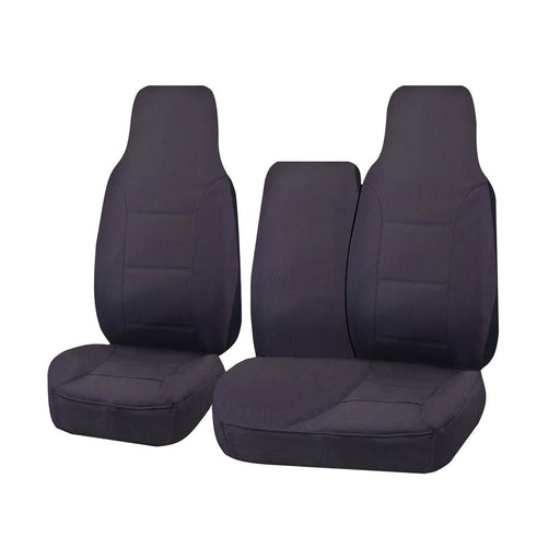 Seat Covers for TOYOTA HI ACE TRH-KDH SERIES 03/2005 - 2015 LWB UTILITY VAN FRONT HIGH BUCKET + _ BENCH WITH FOLD DOWN ARMREST/TRAY CHARCOAL ALL TERRAIN - Outbackers