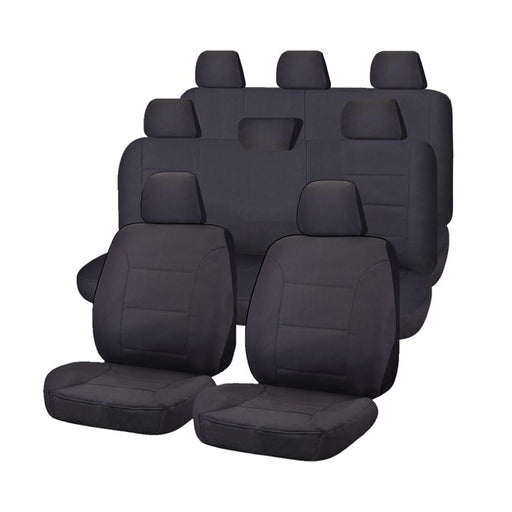 Seat Covers for TOYOTA LANDCRUISER 200 SERIES GXL - 60TH ANNIVERSARY VDJ200R-UZJ200R-URJ202R 11/2008 - ON 4X4 SUV/WAGON 8 SEATERS FMR CHARCOAL ALL TERRAIN - Outbackers