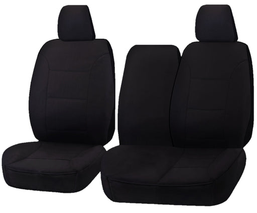 Seat Covers for TOYOTA LANDCRUISER 100 SERIES 1998 - 2015 STANDARD HZJ-FZJ105R FRONT BUCKET + _ BENCH WITH FOLD DOWN ARMREST/CUP HOLDER BLACK ALL TERRAIN - Outbackers