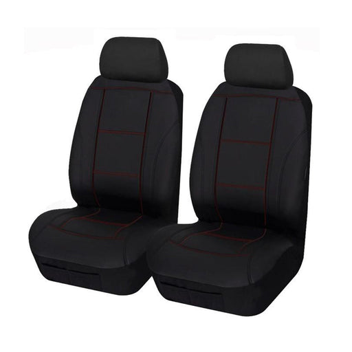Universal Lavish Front Seat Covers Size 30/35 | Black/Red Stitching - Outbackers