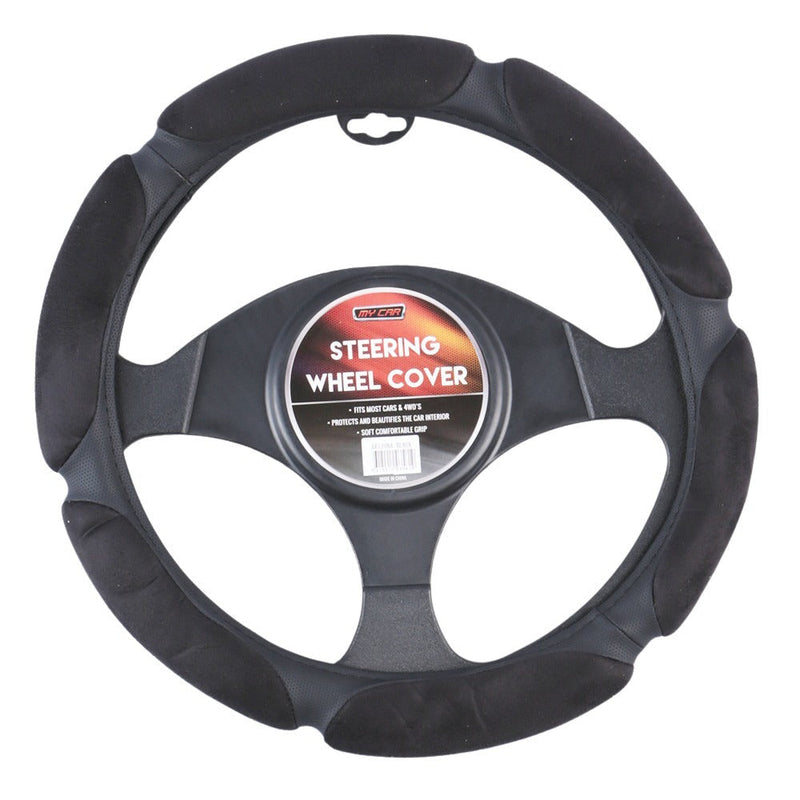 Arizona Steering Wheel Cover With Plush Suede Grips - Black - Outbackers