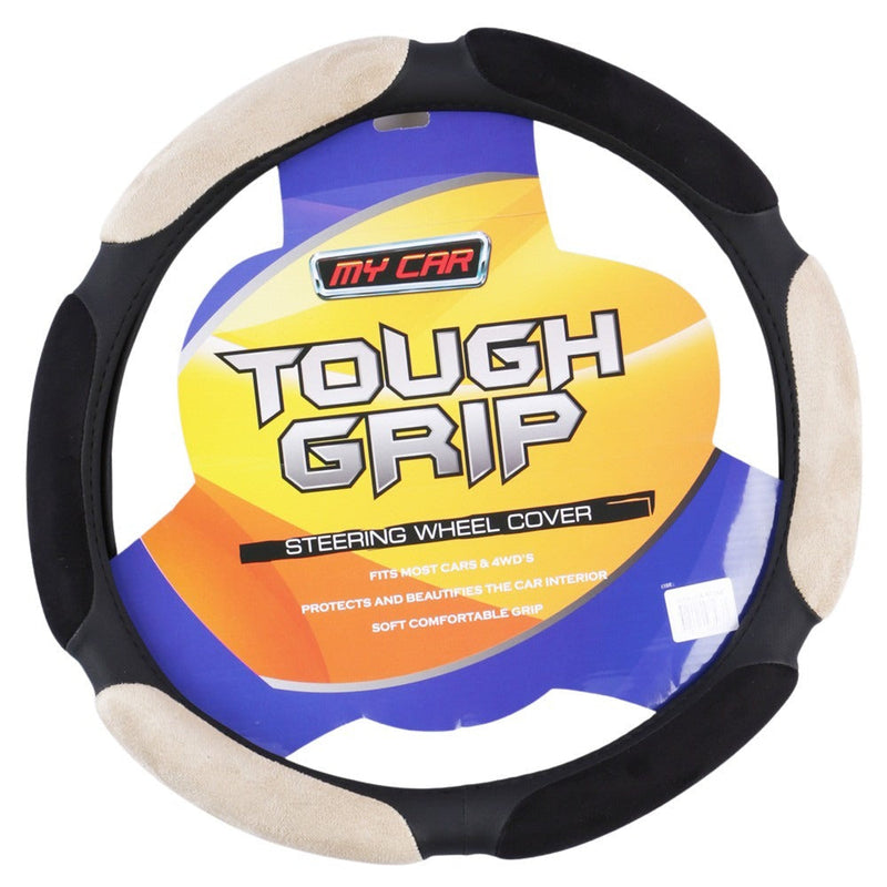 Florida Steering Wheel Cover With Plush Suede Grips - Black/Beige - Outbackers
