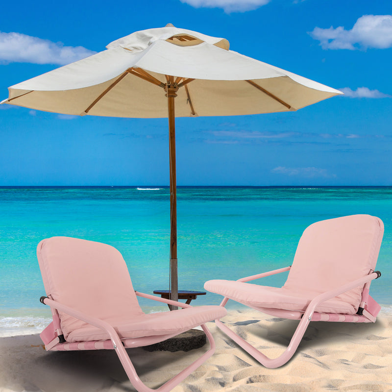 Havana Outdoors Beach Chair Portable Summer Camping Foldable Folding 2 Pack - Pink - Outbackers