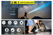 7 Modes Waterproof Rechargeable UV Light Flashlight Torch for Camping - Outbackers