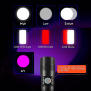 7 Modes Waterproof Rechargeable UV Light Flashlight Torch for Camping - Outbackers