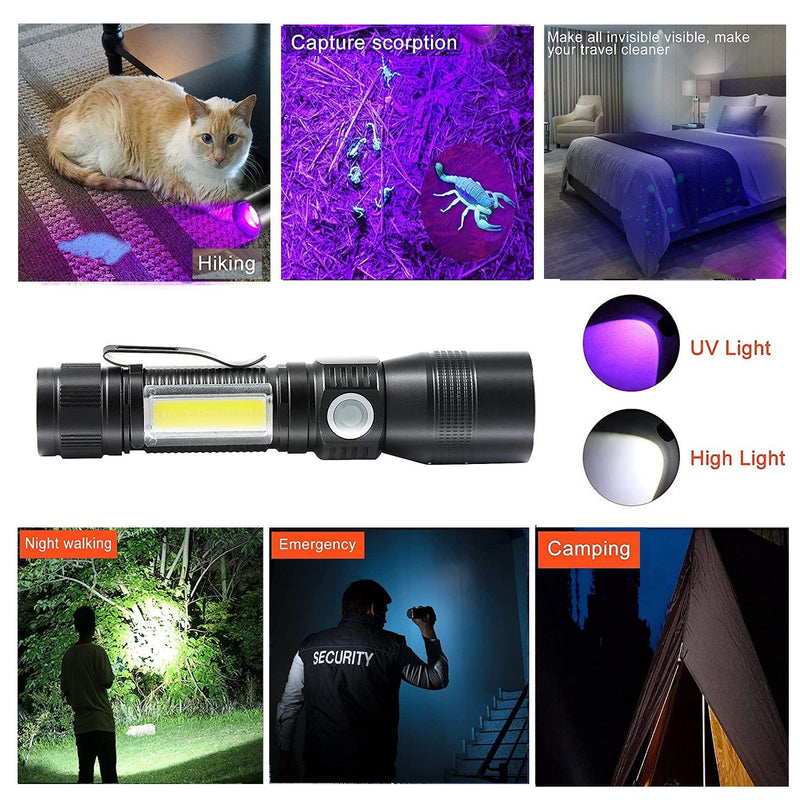 7 Modes Waterproof Rechargeable UV Light Flashlight Torch for Camping - Outbackers