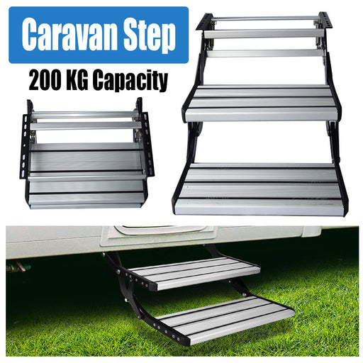 Aluminium Double Caravan Step Pull Out Folding Steps For Road RV Camper Trailer - Outbackers