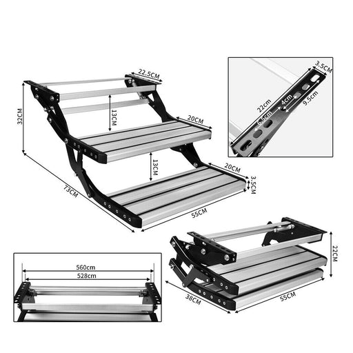 Aluminium Double Caravan Step Pull Out Folding Steps For Road RV Camper Trailer - Outbackers
