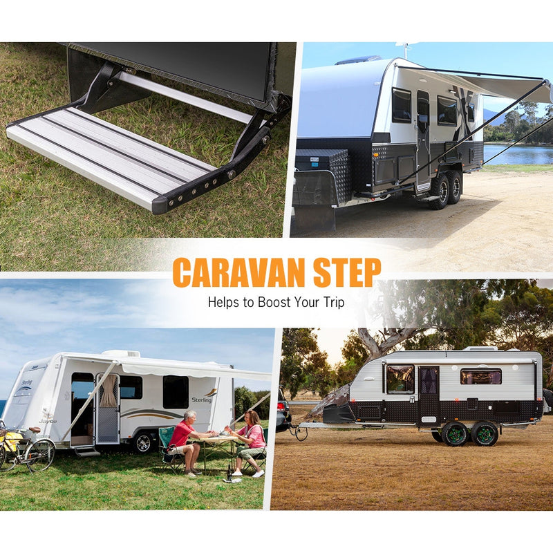 Caravan Step Aluminium 200KG Pull Out Step Folding Camper Trailer Motorhome Step - Outbackers