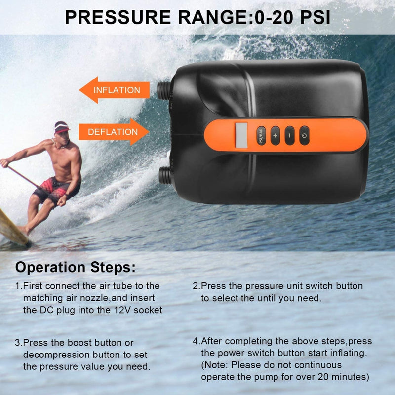 20PSI High Pressure Electric Air Pump Dual Stage for Inflatable Boat SUP Airbed - Outbackers