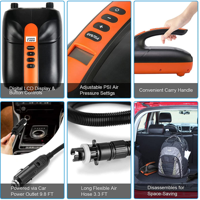 20PSI High Pressure Electric Air Pump Dual Stage for Inflatable Boat SUP Airbed - Outbackers