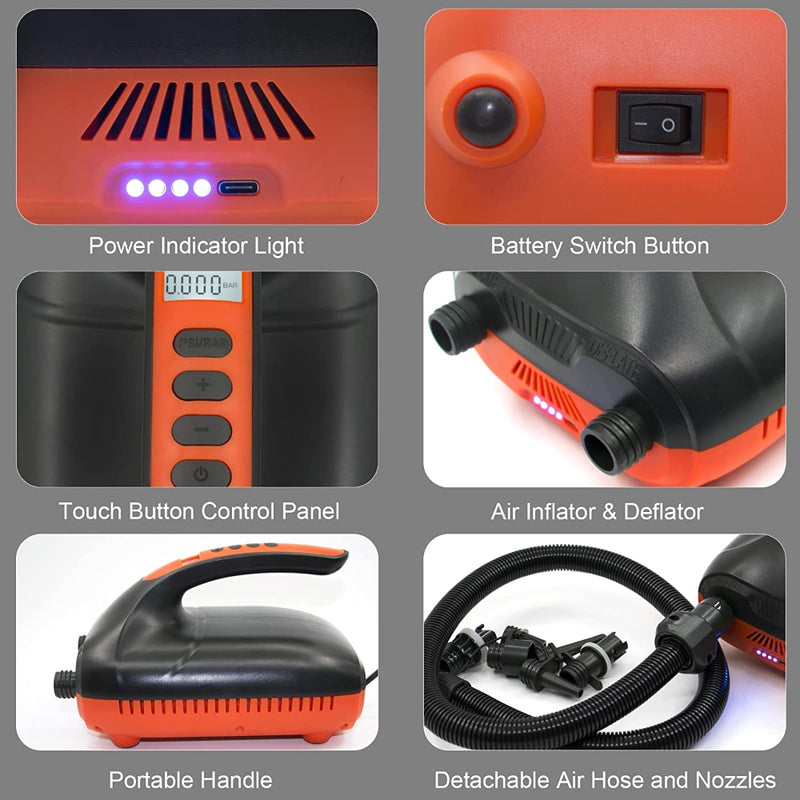 20PSI High Pressure Electric Air Pump Dual Stage for Inflatable Boat SUP Airbed - Outbackers