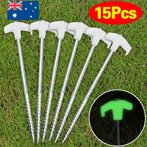 15PCS/set Tent Pegs Heavy Duty Screw Steel In Ground Camping Stakes Outdoor Nail - Outbackers