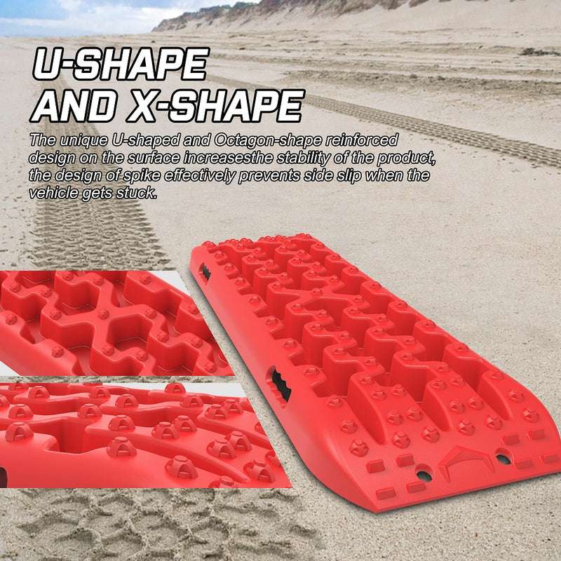 X-BULL 2PCS Recovery Tracks Snow Mud 4WD With Carry bag 4PC mounting bolts Red - Outbackers