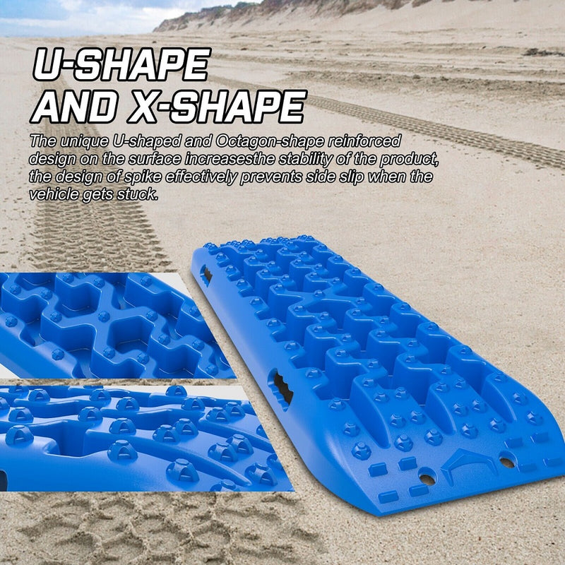 X-BULL 2PCS Recovery Boards Tracks Snow Tracks Mud tracks 4WD With 4PC mounting bolts Blue - Outbackers