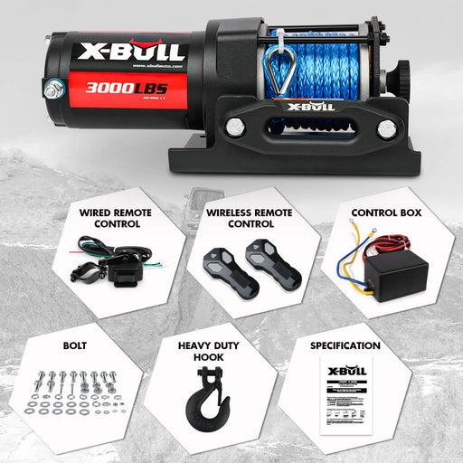 X-BULL 12V Electric Winch 3000LB ATV Winch Boat Trailer Winch Synthetic Rope - Outbackers