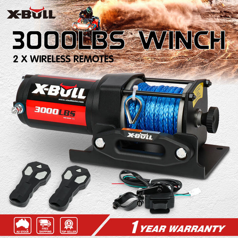 X-BULL Electric Winch 12V 3000LBS Synthetic Rope ATV UTV Boat Trailer With 2 X Wireless remote - Outbackers