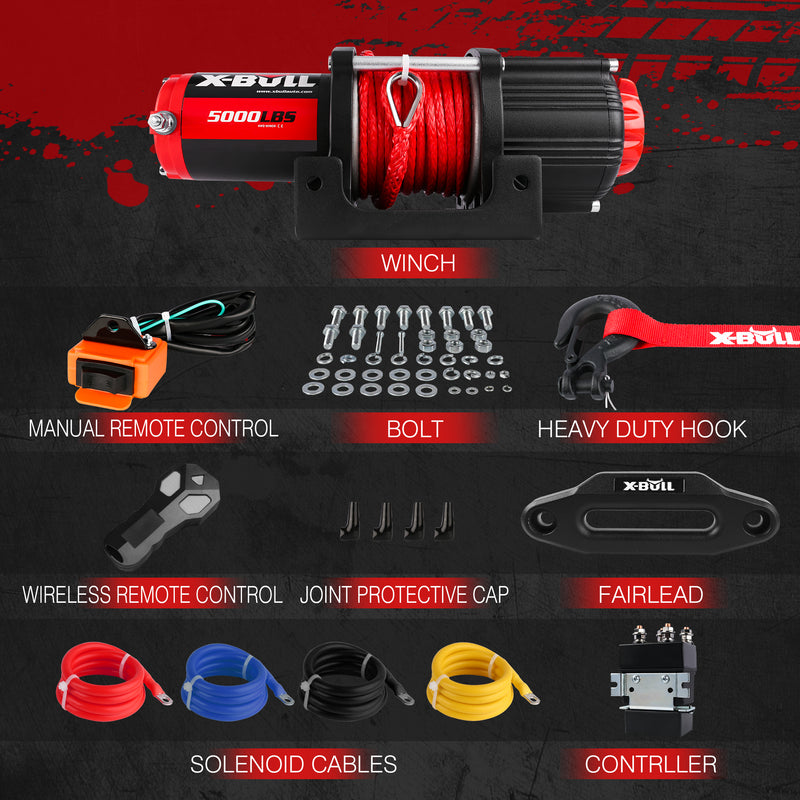 X-BULL Electric Winch 12V 5000LBS Synthetic Rope Wireless remote ATV UTV Boat Trailer - Outbackers