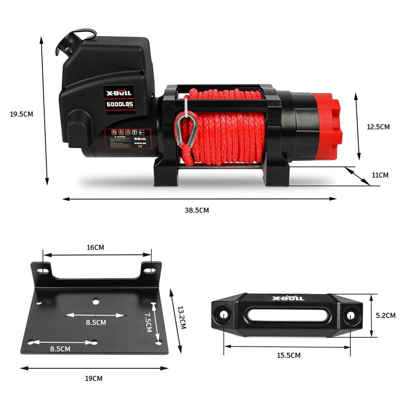 X-BULL Electric Winch 6000LBS 12V BOAT Synthetic Rope Wireless Remote 4WD ATV UTV - Outbackers