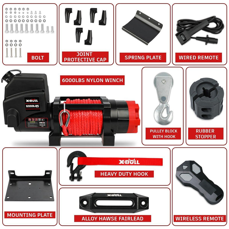 X-BULL Electric Winch 6000LBS 12V BOAT Synthetic Rope Wireless Remote 4WD ATV UTV - Outbackers