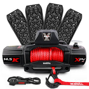 X-BULL 12V Electric Winch 14500LBS synthetic rope with 4PCS Recovery Tracks Gen3.0 Black - Outbackers