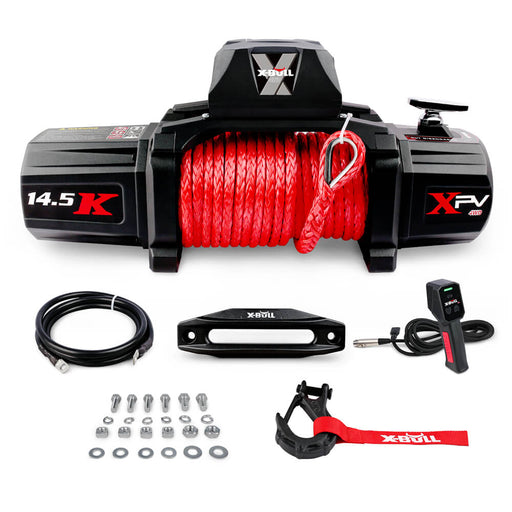X-BULL 12V Electric Winch 14500LBS synthetic rope with 4PCS Recovery Tracks Gen3.0 Black - Outbackers