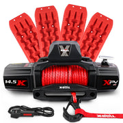 X-BULL 4WD Electric Winch 14500LBS 12V synthetic rope with 2 Pairs Recovery Tracks Gen2.0 Red - Outbackers